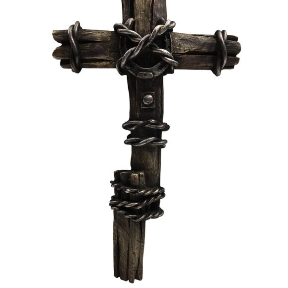 Cowboy Crucifix Western Wasll Cross Rustic Barbwire Horseshoe Rodeo Farmhouse - Picture 7 of 16